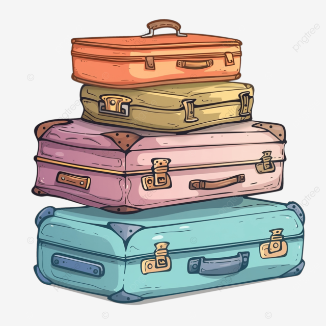 经典复古旅行箱叠放，个性卡通风格