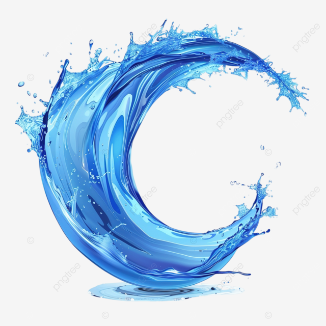 水射流抽象蓝色弯曲形状飞溅和喷雾液体平面