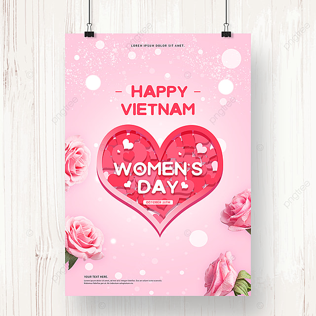 粉色爱心越南妇女节海报