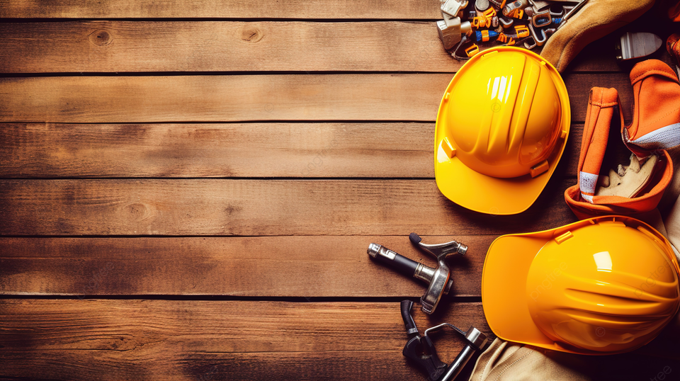 劳动节有纹理的木质背景上有各种各样的方便工具