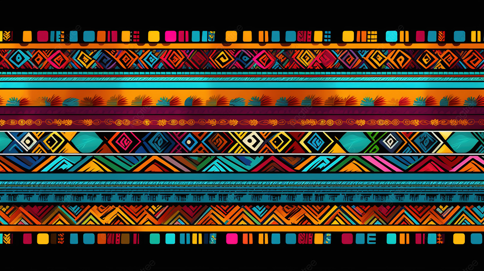 充满活力的波西米亚图案民族部落艺术印花，带有彩色边框，非常适合背景面料设计和壁纸