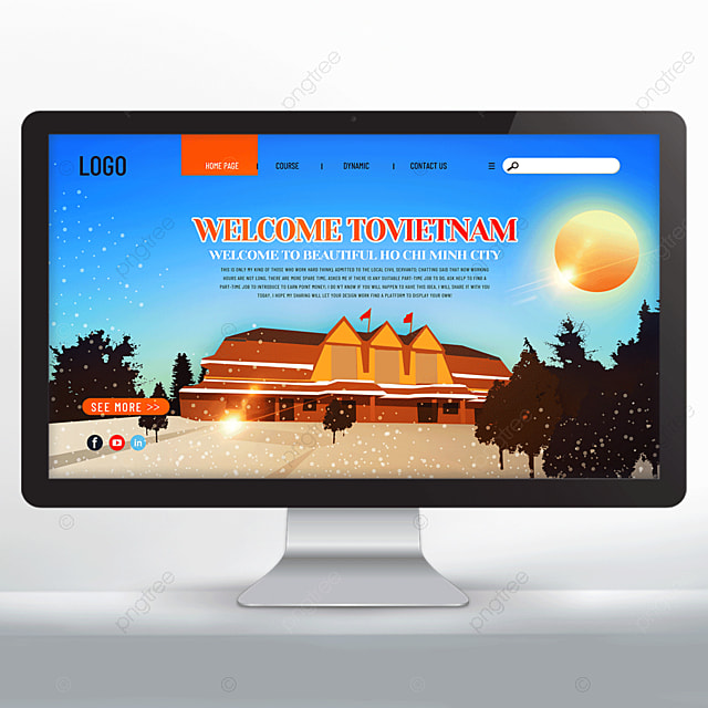 现代插画风格越南胡志明市旅游宣传网页设计