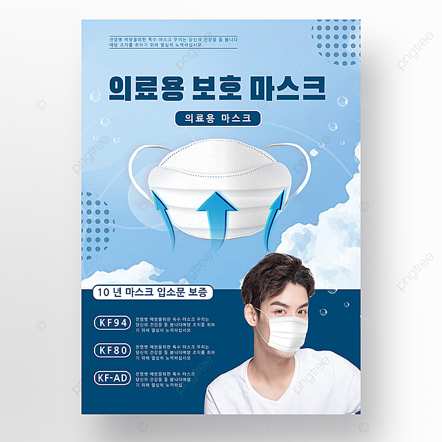 蓝色创意三种口罩介绍说明海报