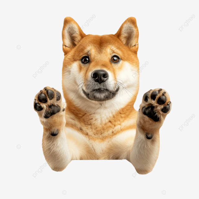 可爱的柴犬爪子伸出墙壁