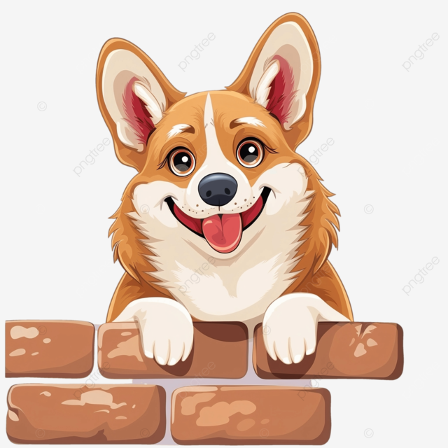 可爱的柯基犬在墙上微笑卡通