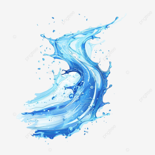 水射流抽象蓝色弯曲形状飞溅和喷雾液体平面