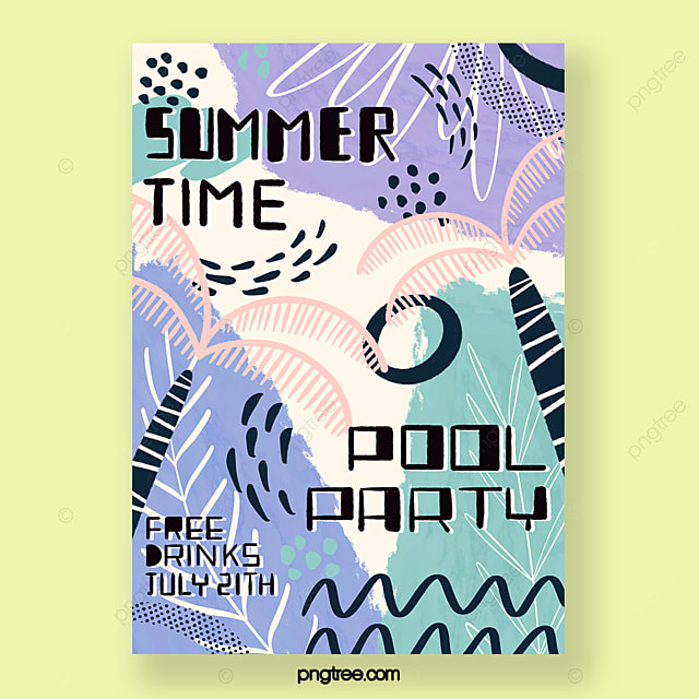 彩色派对涂鸦风格夏日聚会海报