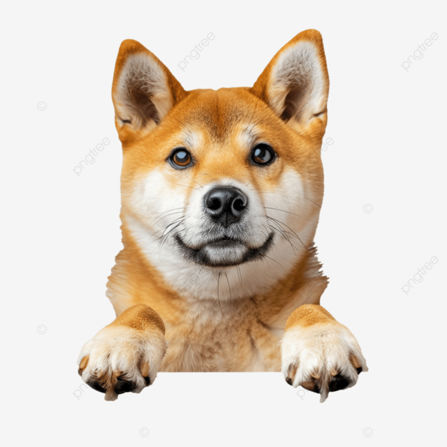 可爱的柴犬爪子伸出墙壁