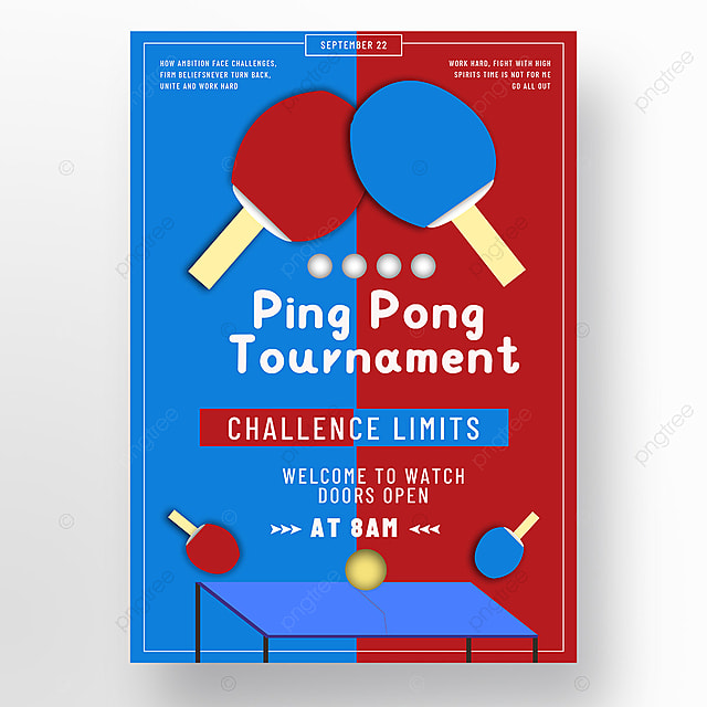 蓝色红色乒乓球比赛海报