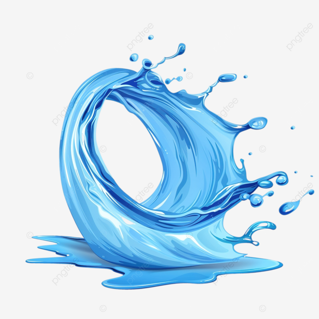 水射流抽象蓝色弯曲形状飞溅和喷雾液体平面