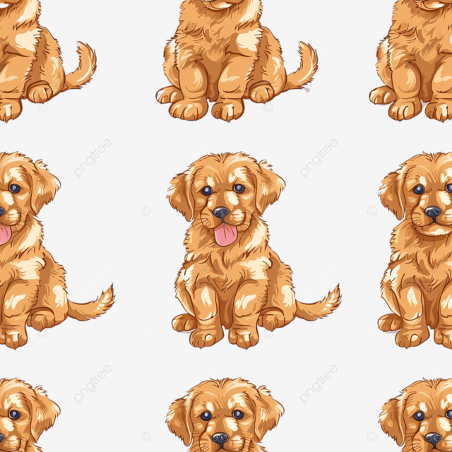 可爱的金毛猎犬小狗卡通无缝图案