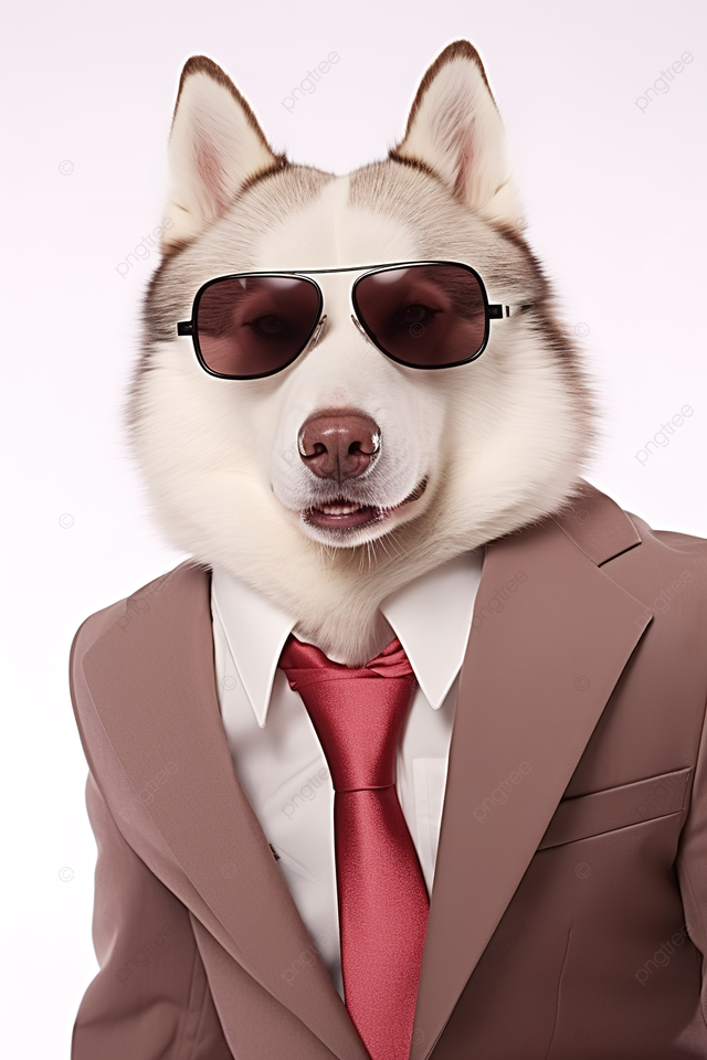 戴着墨镜和西装的哈士奇狗