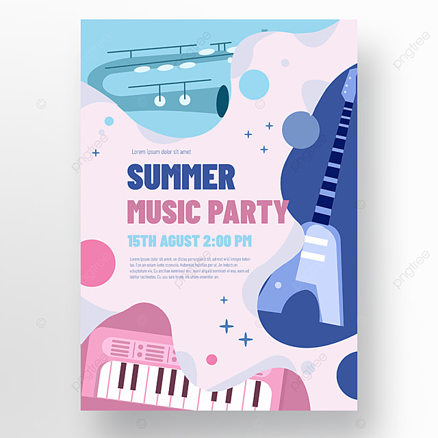 手绘商业粉色蓝色自测电子琴萨克斯矢量手绘夏季音乐会海报