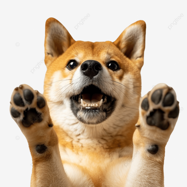 可爱的柴犬爪子伸出墙壁