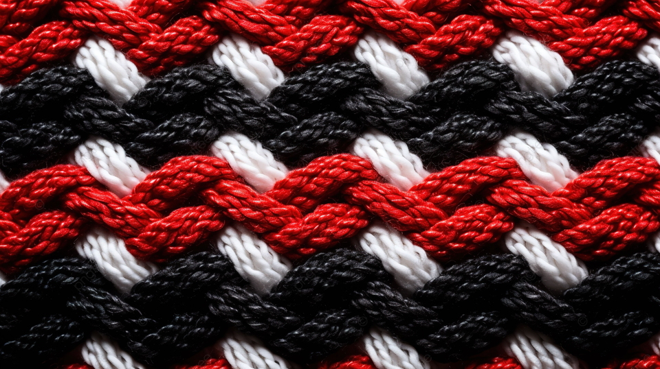 红白黑合成针织面料质感