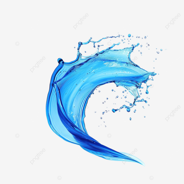水射流抽象蓝色弯曲形状飞溅和喷雾液体平面