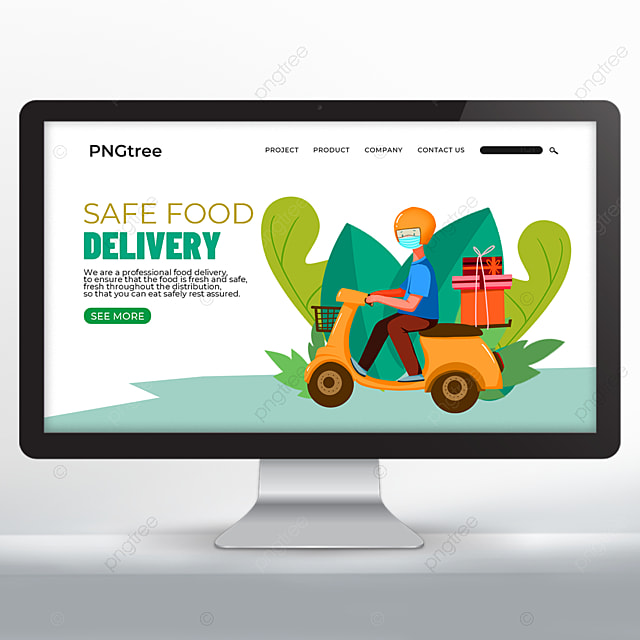 卡通风格电动车人物元素食物配送宣传网页设计