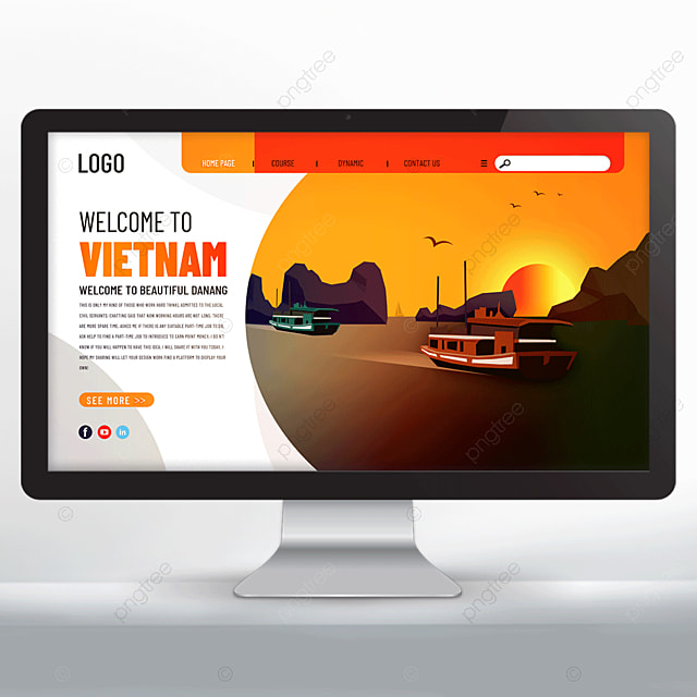 时尚插画风格越南下龙湾旅行宣传网站设计