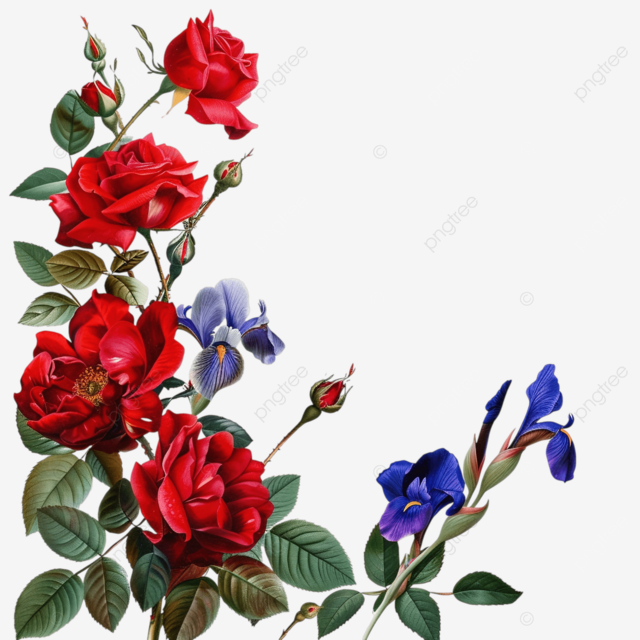 红玫瑰和鸢尾花边框