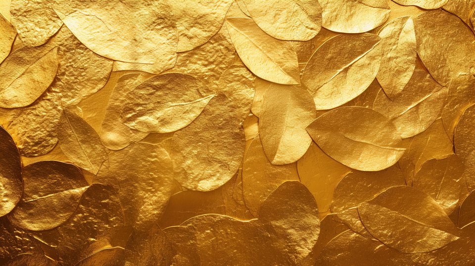 包装纸背景上有光泽的金箔叶闪闪发光的纹理