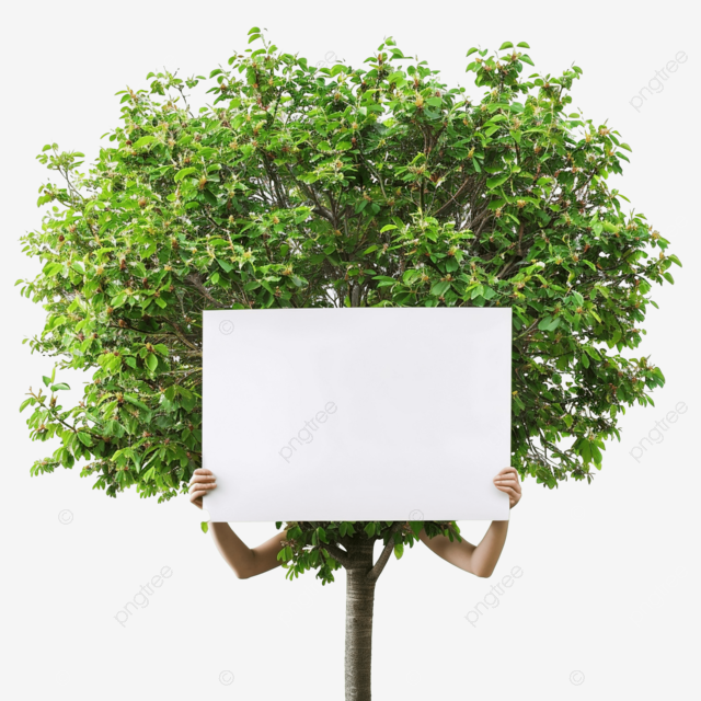 拿着空白广告牌的春天树