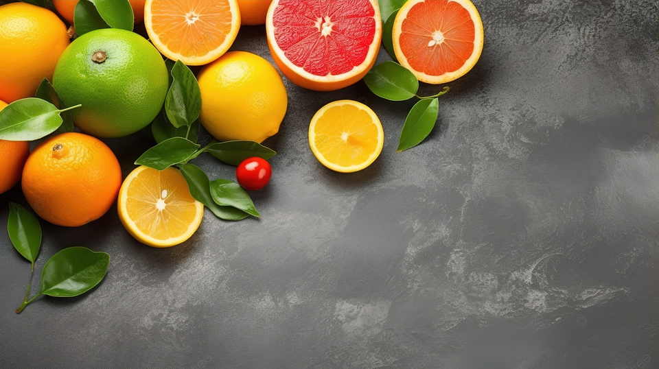 灰度纹理背景上的辛辣柑橘类水果增强了美味的烹饪乐趣