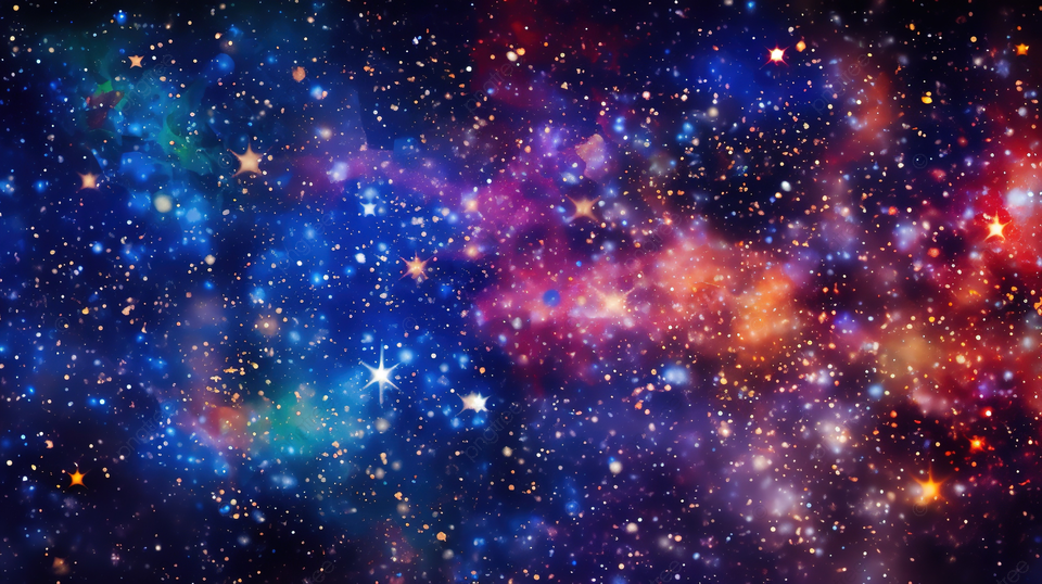 宇宙镶嵌着一系列充满活力的小星星和天体，在太空中散布着多彩的纹理