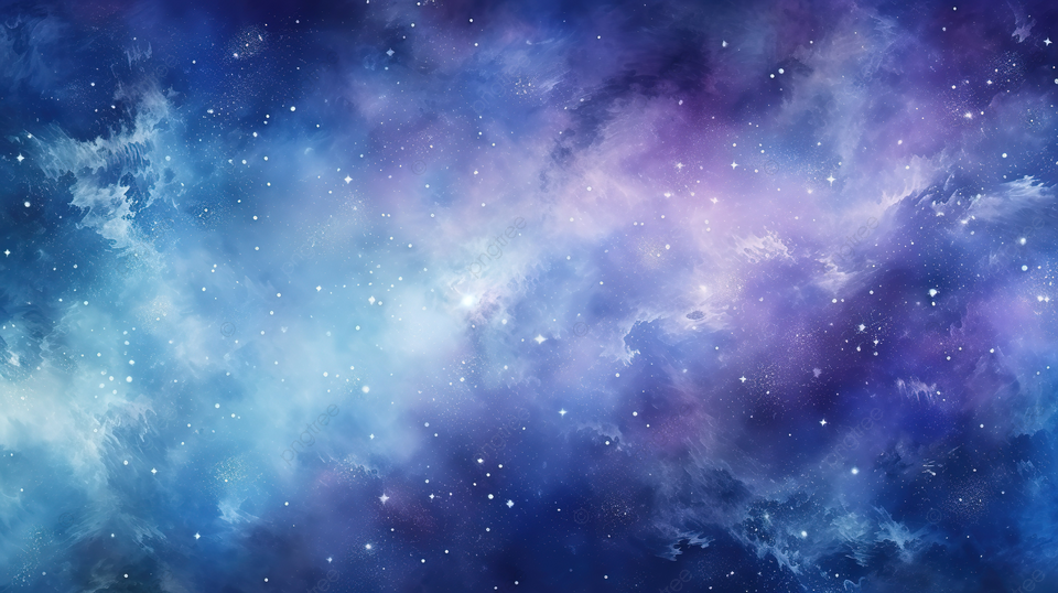 迷人的水彩空间纹理星星和深蓝色靛蓝和紫色的云彩