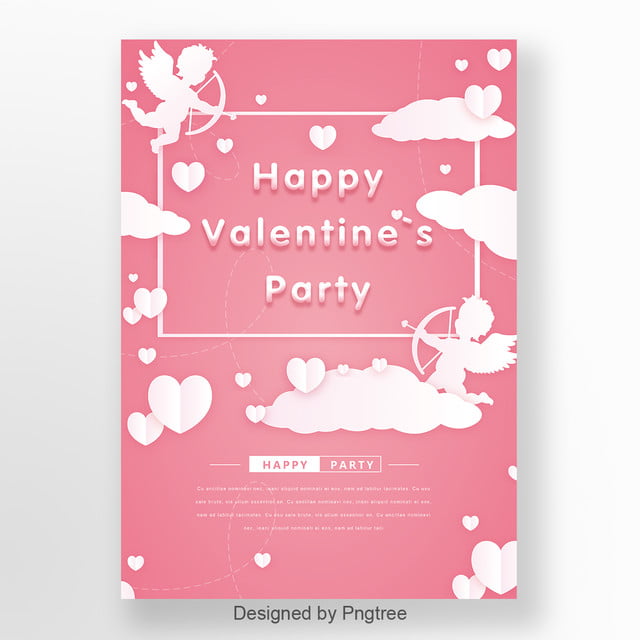粉红色浪漫情人节聚会海报