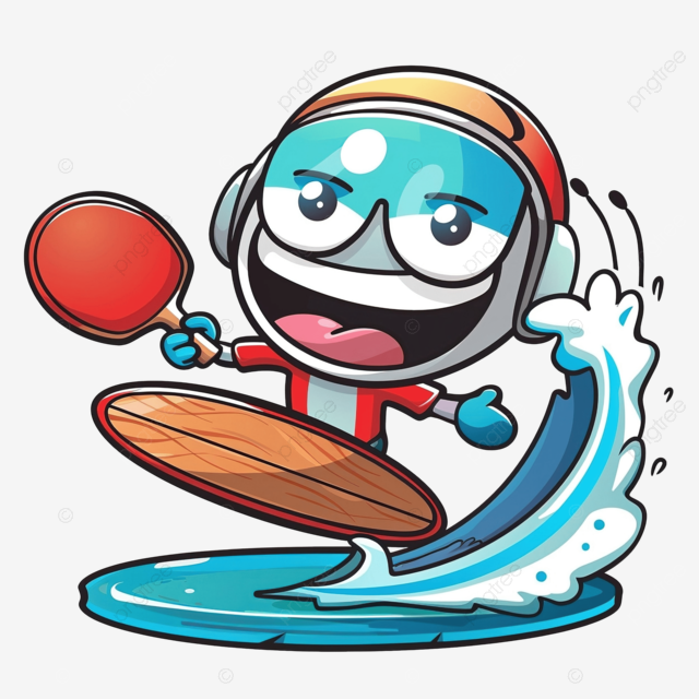 乒乓球拍作为冲浪者的吉祥物卡通