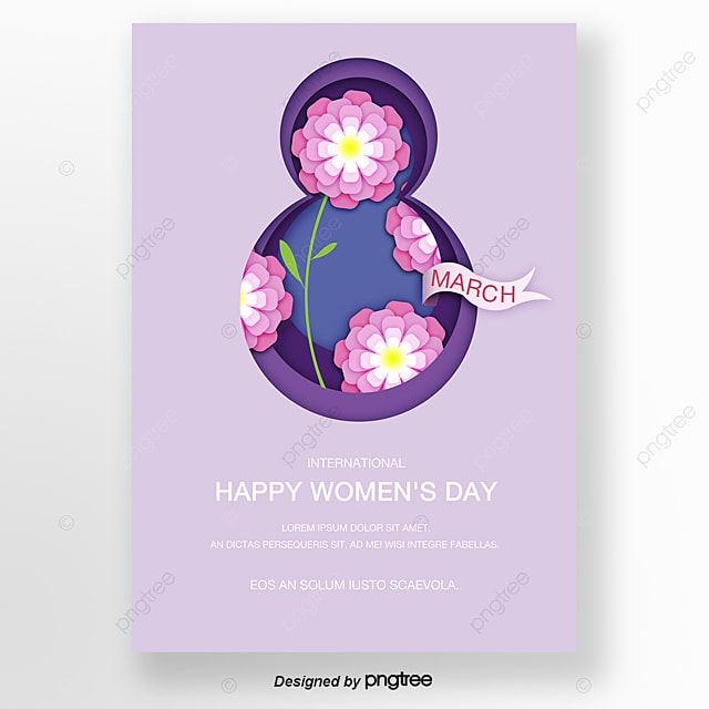 紫色折纸风格折纸花三八妇女节海报