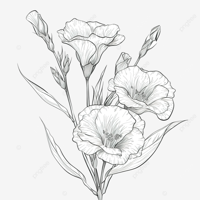 洋桔梗花图画书，带有涂鸦风格的花朵