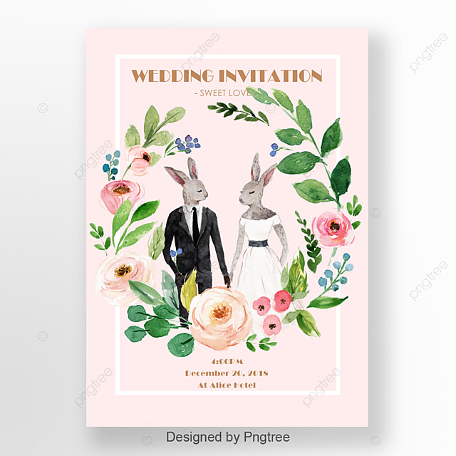 淡粉色手工动物婚礼请柬png免费下载
