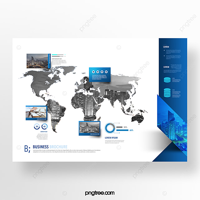 现实的商业世界地图黑白横版商业介绍手册