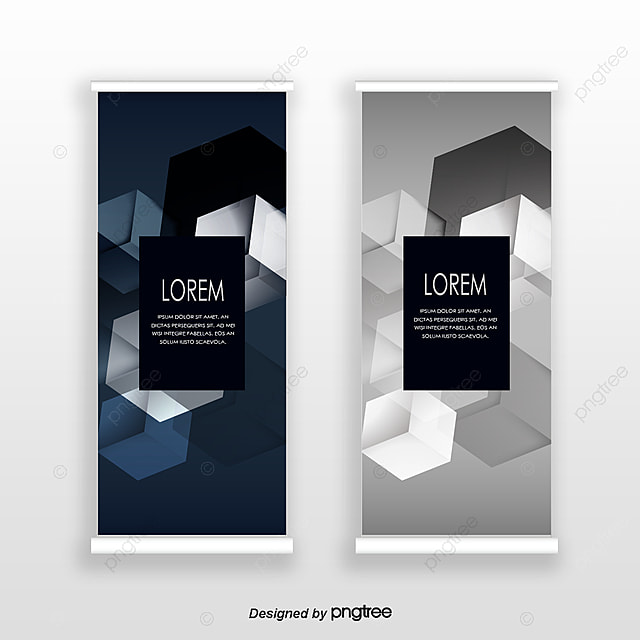 蓝色正方体立体几何简约商业竖版standee banner