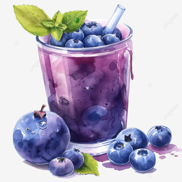水彩果汁蓝莓剪贴画