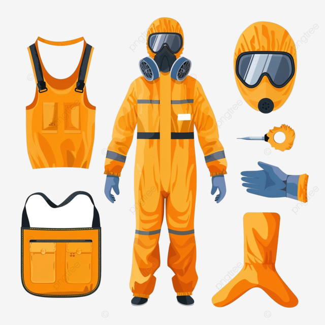 防护服呼吸器和手套平面彩色物体套装