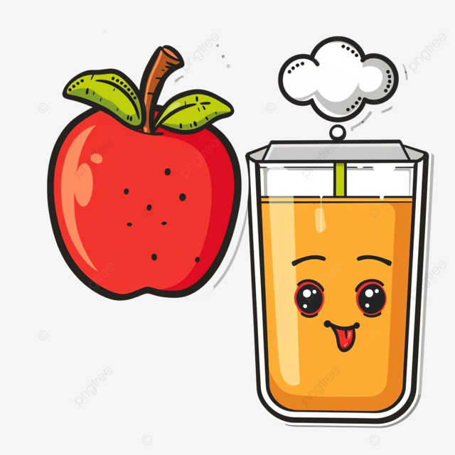 卡通苹果汁盒和思想泡泡作为印刷贴纸