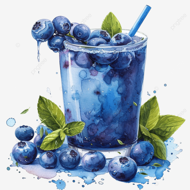 水彩果汁蓝莓剪贴画