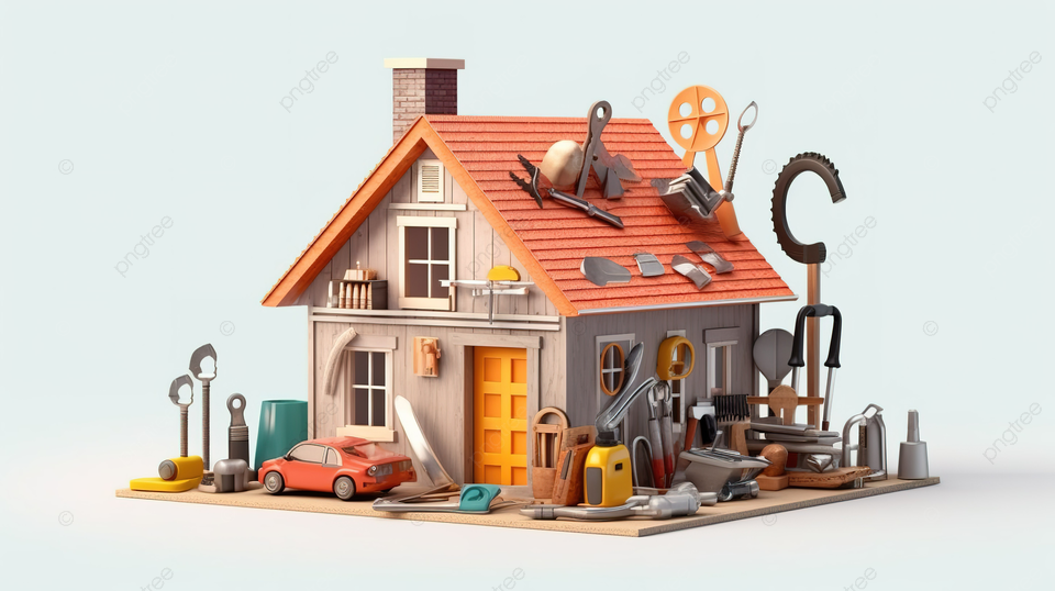 用于家庭维修和建筑服务的建筑工具的全面集合 白色背景上的 3D 插图