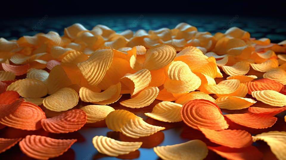 螺旋状脆脆薯片的 3D 插图非常适合零食和快餐主题