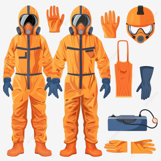 防护服呼吸器和手套平面彩色物体套装