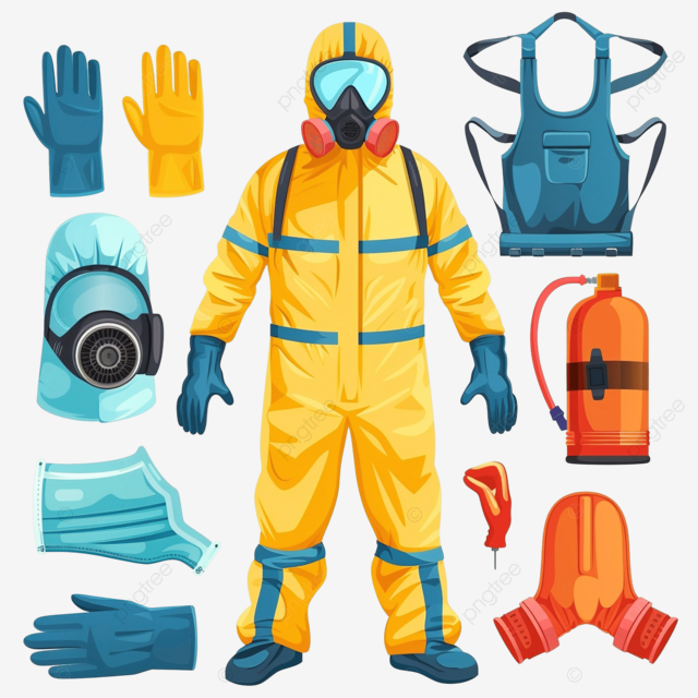 防护服呼吸器和手套平面彩色物体套装