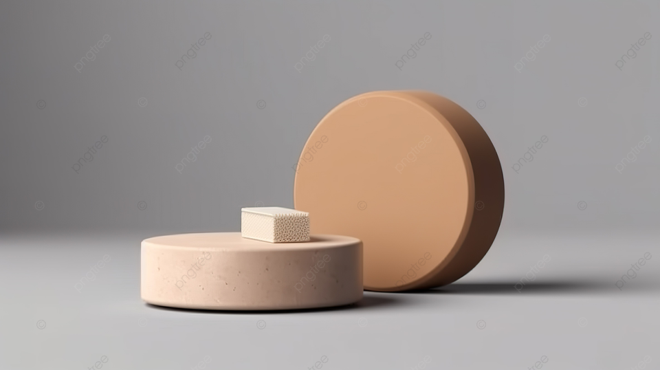 孤立圆形肥皂条和纸板包装盒样机的 3D 渲染