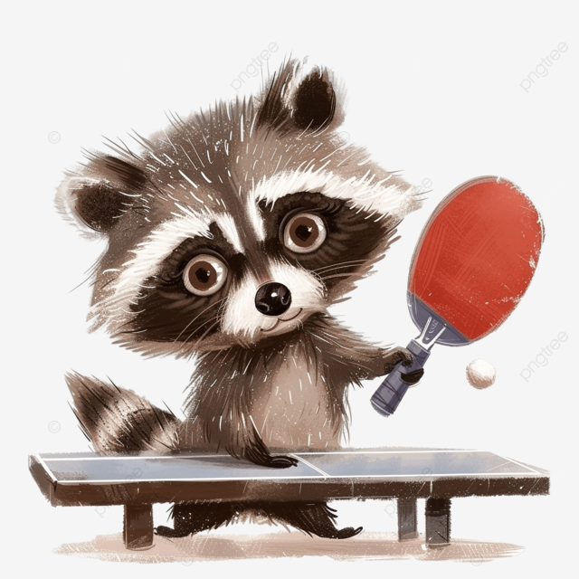 可爱的浣熊打乒乓球