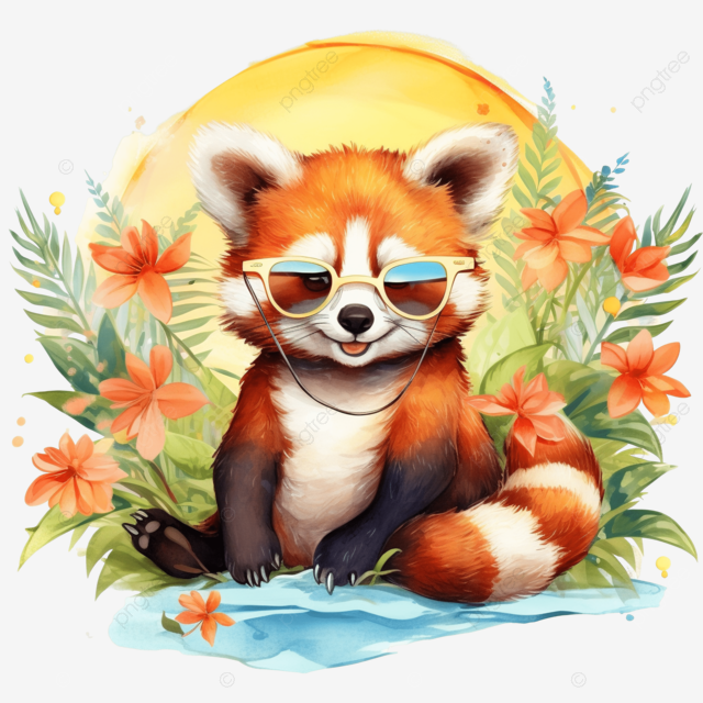 可爱的小熊猫夏天插画水彩小熊猫水彩夏天夏天小熊猫夏天插画