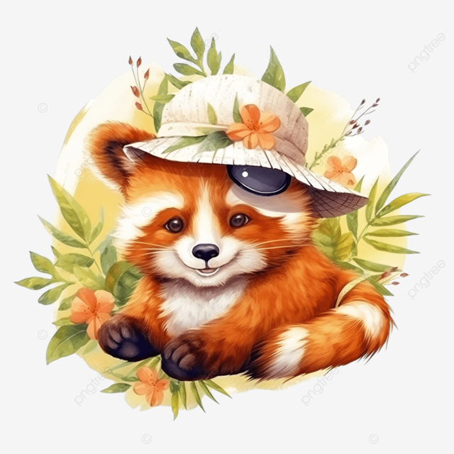 可爱的小熊猫夏天插画水彩小熊猫水彩夏天夏天小熊猫夏天插画