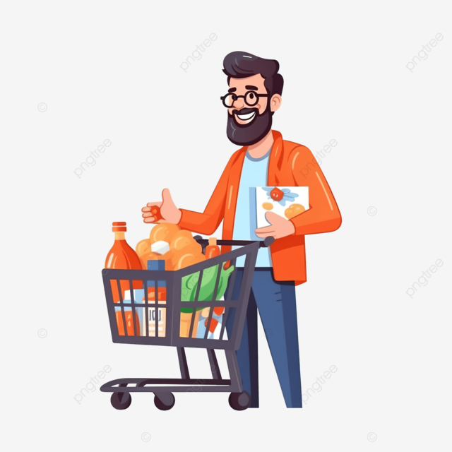 在超市买杂货的男人