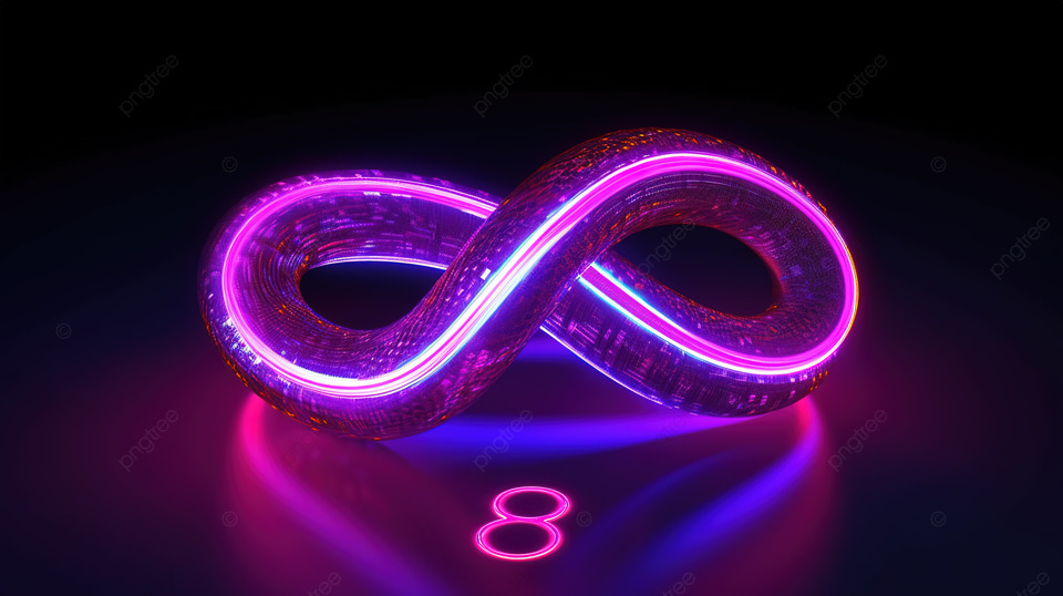 带有霓虹灯发光效果的紫色体积八字形的 3D 渲染