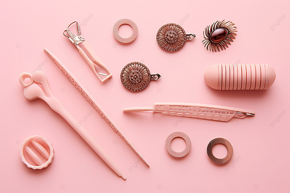 粉红色背景上的发饰